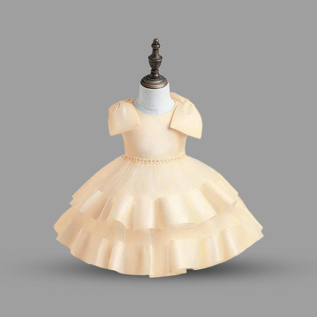 Girls Beige Fluffy Tiered Partywear Dress Party Dresses Beige 1-2 Y 