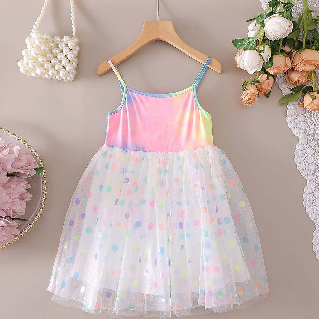 Girls Colorful Polka Dot Print Partywear Dress Party Dresses Multicolor 1-2 Y 