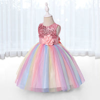 Girls Pink Flower Mesh Sequined Partywear Dress Party Dresses   
