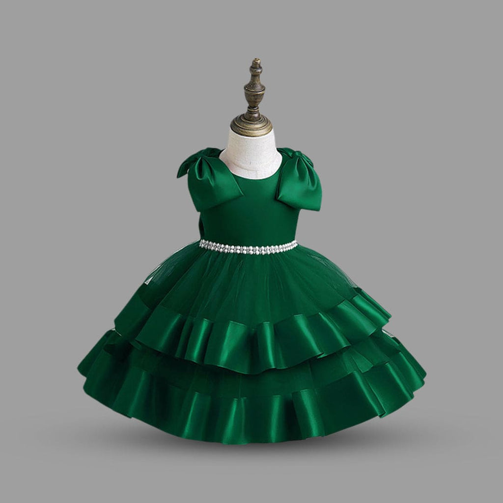 Girls Green Fluffy Tiered Partywear Dress Party Dresses Green 1-2 Y 