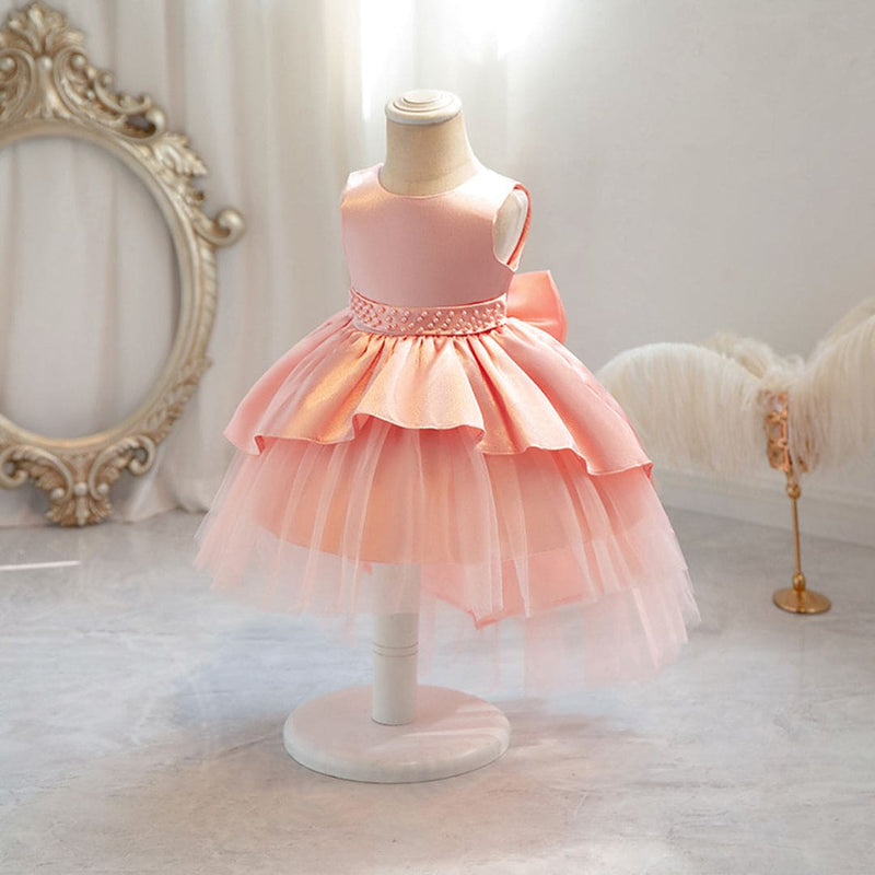 Girls Peach Fluffy High - Low Princess Partywear Dress Party Dresses   