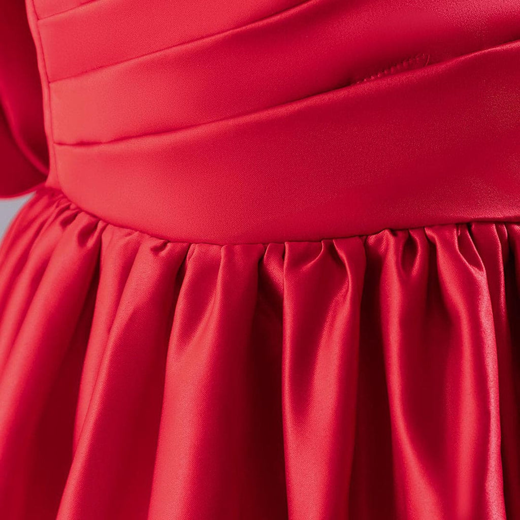 Girls Red One- Shoulder Princess Partywear Dress Party Dresses   