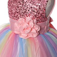 Girls Pink Flower Mesh Sequined Partywear Dress Party Dresses   