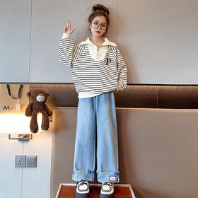 Girls Blue Straight Fit Denim Trousers Jeans Blue 4-5 Y 