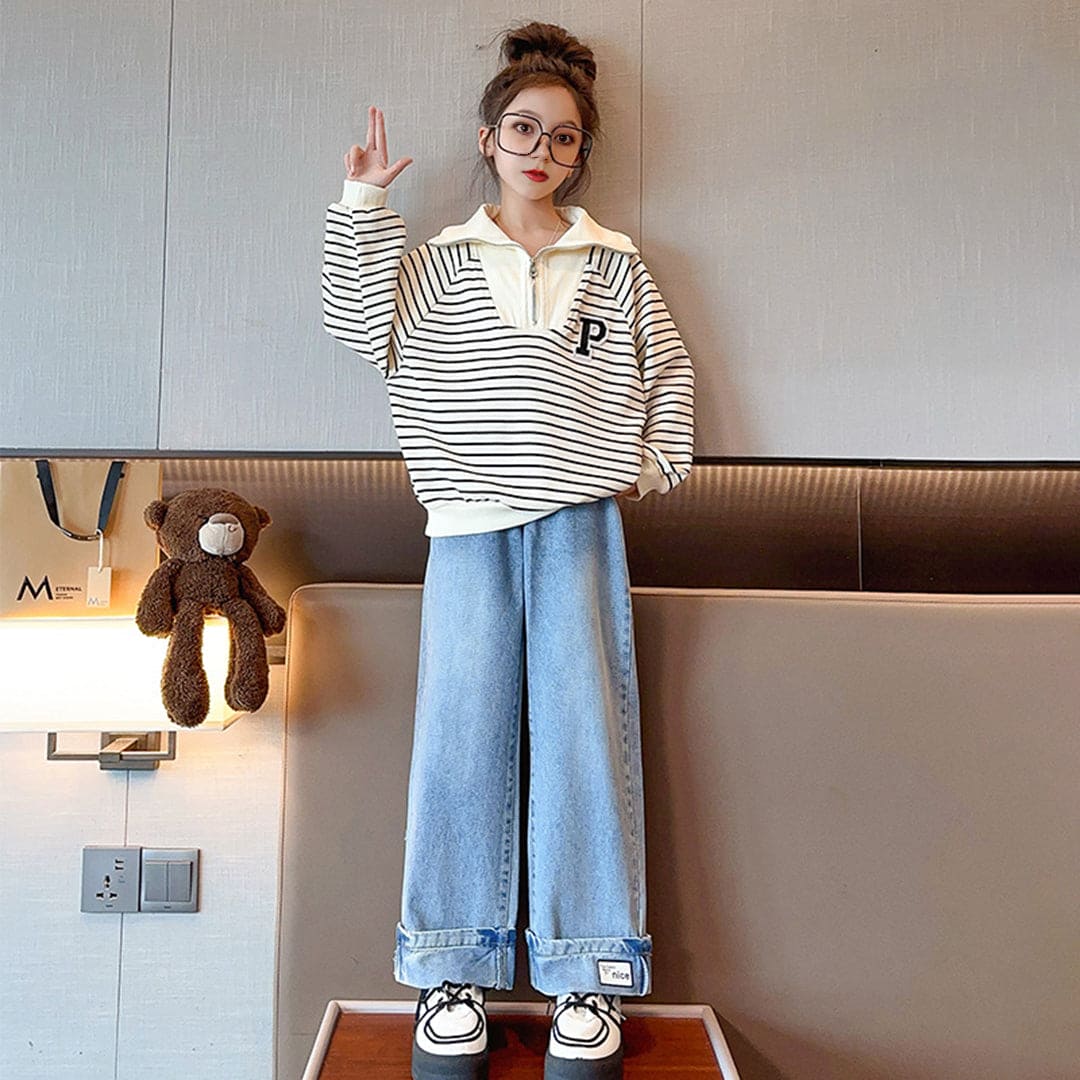 Girls Blue Straight Fit Denim Trousers Jeans Blue 4-5 Y 