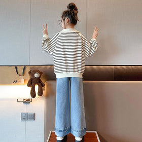 Girls Blue Straight Fit Denim Trousers Jeans   