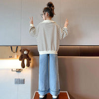 Girls Blue Straight Fit Denim Trousers Jeans   