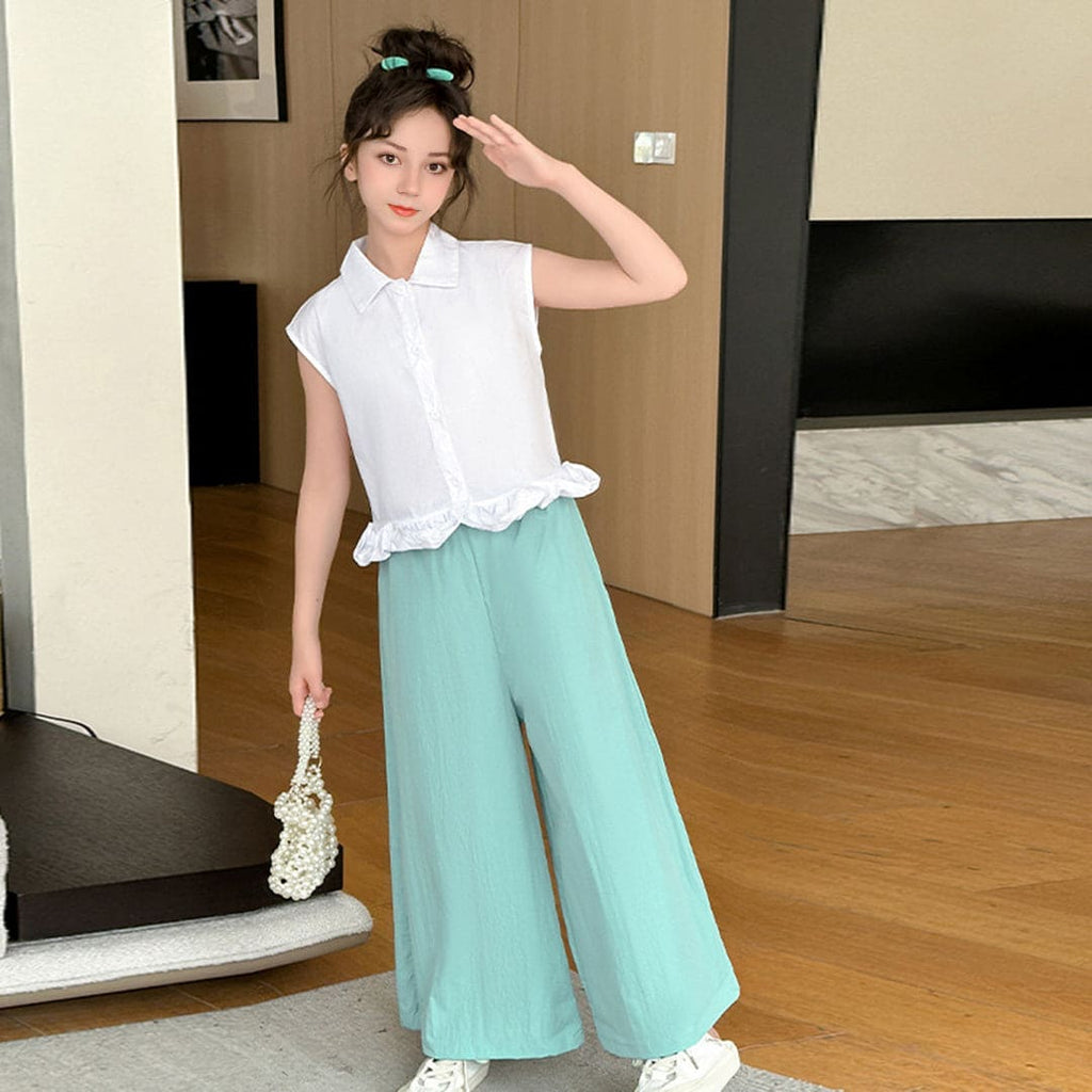 Girls Elasticated Straight Fit Pants Pants Green 3-4 Y 