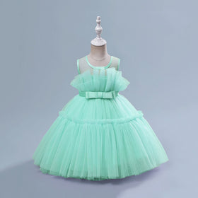 Girls Green Sleeveless Puffy Princess Partywear Dress Party Dresses