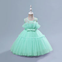 Girls Green Sleeveless Puffy Princess Partywear Dress Party Dresses