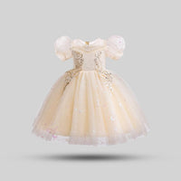 Girls Beige Sweetheart Neck Princess Partywear Dress Party Dresses   
