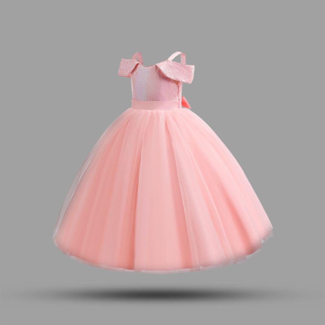 Girls Pink Sequined Sling Princess Fluffy Partywear Dress Party Dresses   