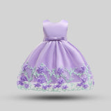Girls Purple Puffy Lace Princess Partywear Dress