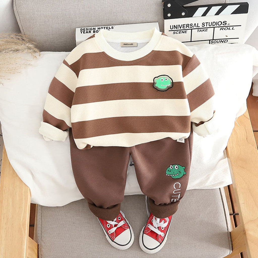 Boys Long Sleeve Brown Striped Sweatshirt With Trouser Set Sets Brown 1-2 Y 