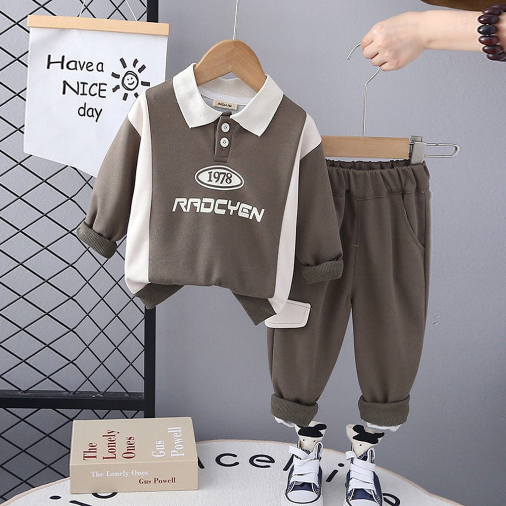 Boys Grey Long Sleeves Polo Neck Sweatshirt With Trouser Set Sets Gray 1-2 Y 