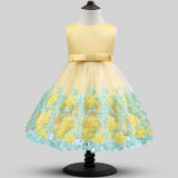 Girls Yellow Puffy Lace Princess Partywear Dress