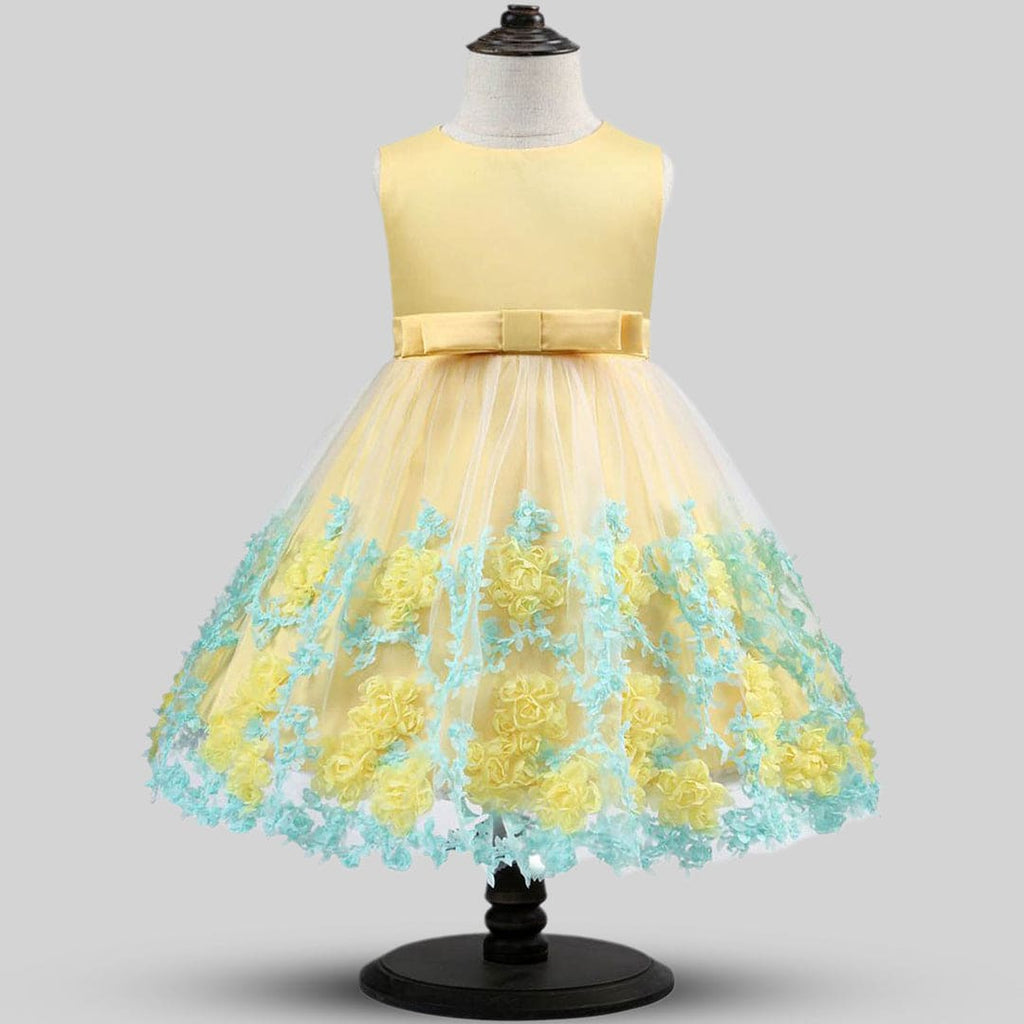 Girls Yellow Puffy Lace Princess Partywear Dress Party Dresses Yellow 1-2 Y 