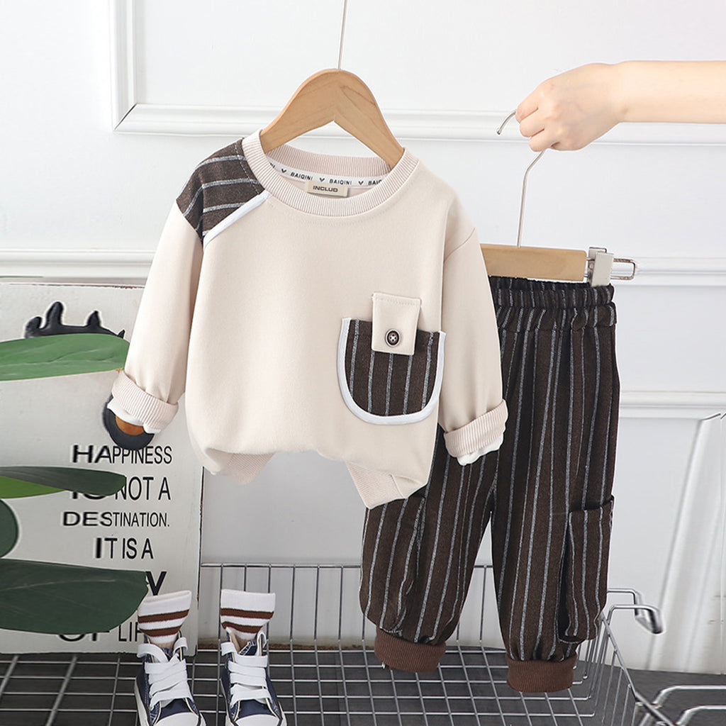 Boys Off White Long Sleeve Sweatshirt With Striped Pants Set Sets Off White 1-2 Y 