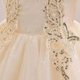 Girls Beige Sweetheart Neck Princess Partywear Dress Party Dresses   