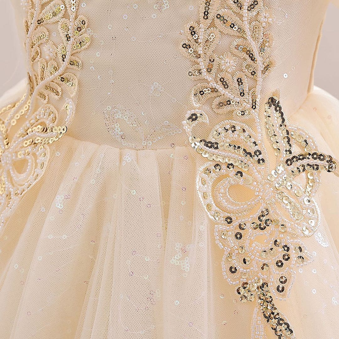 Girls Beige Sweetheart Neck Princess Partywear Dress Party Dresses   