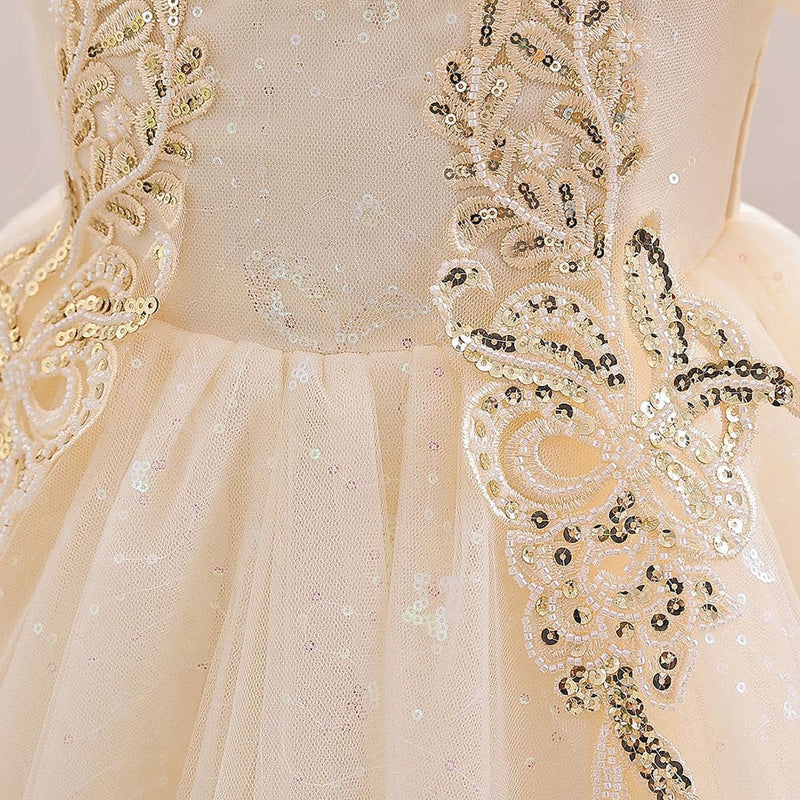 Girls Beige Sweetheart Neck Princess Partywear Dress Party Dresses   