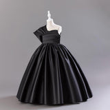 Girls Black One- Shoulder Princess Partywear Dress