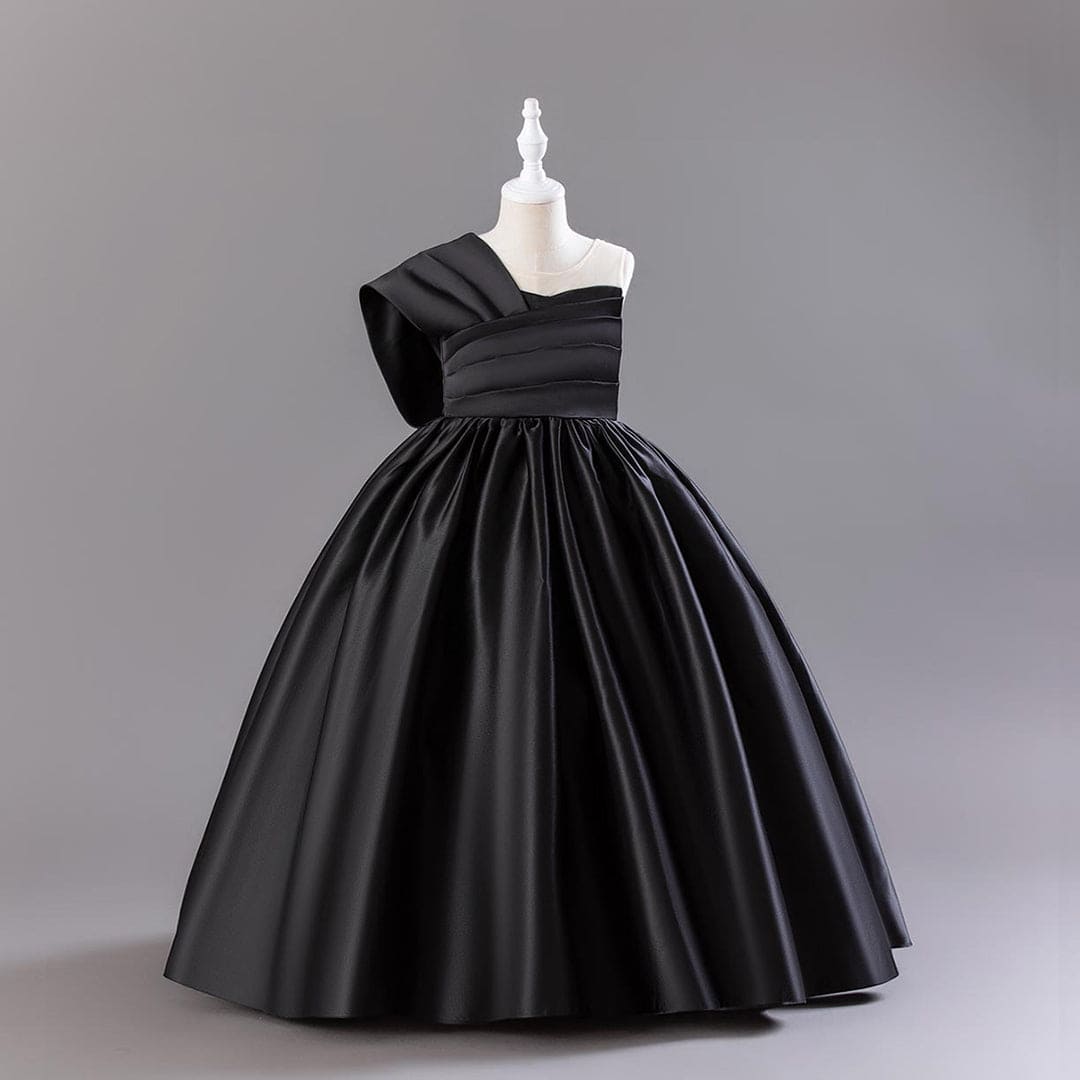Girls Black One- Shoulder Princess Partywear Dress Party Dresses   