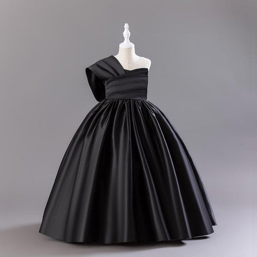 Girls Black One- Shoulder Princess Partywear Dress Party Dresses   