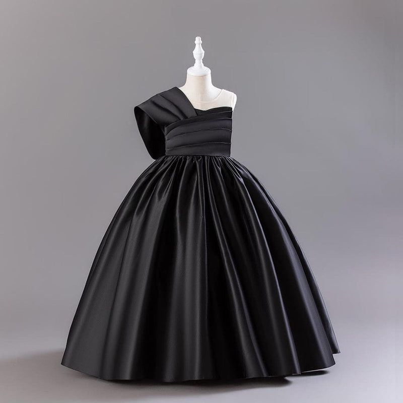 Girls Black One- Shoulder Princess Partywear Dress Party Dresses   