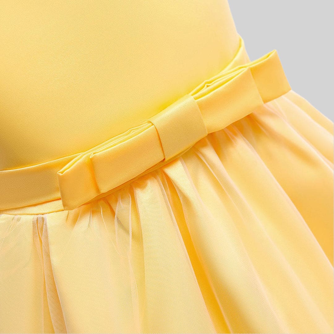 Girls Yellow Puffy Lace Princess Partywear Dress Party Dresses   