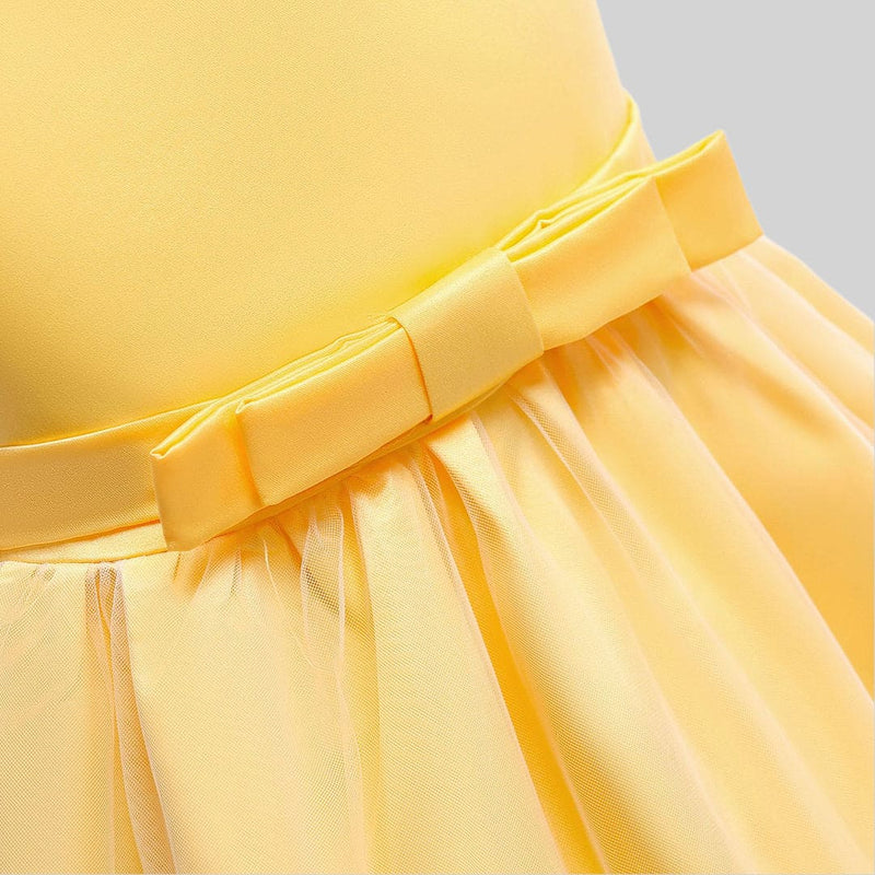 Girls Yellow Puffy Lace Princess Partywear Dress Party Dresses   