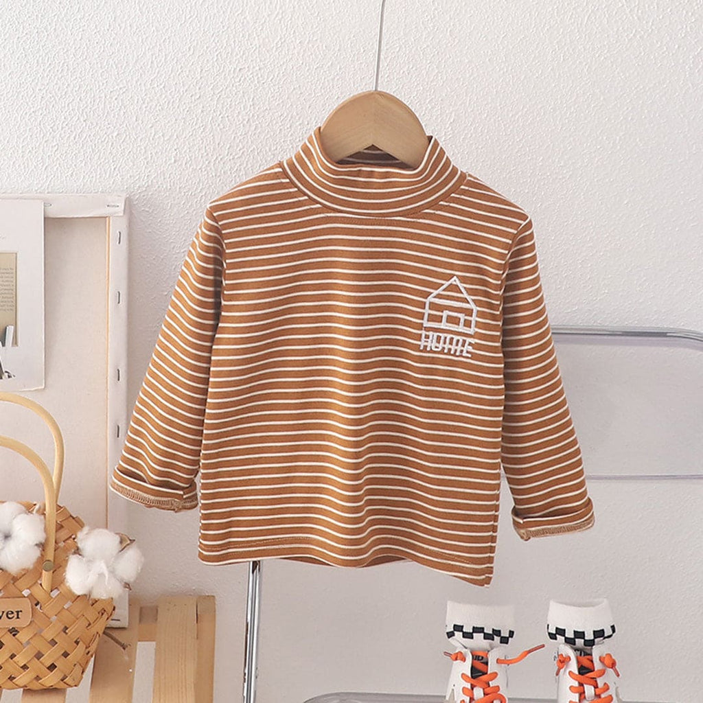 Boys Light Brown Striped Long Sleeves High Neck Slip On T-Shirt Sweaters & Cardigans Light Brown 1-2 Y 