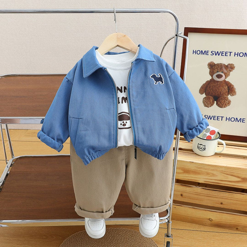 Boys Blue Long Sleeves Jacket With T-Shirt & Trouser Set Sets Royal Blue 1-2 Y 