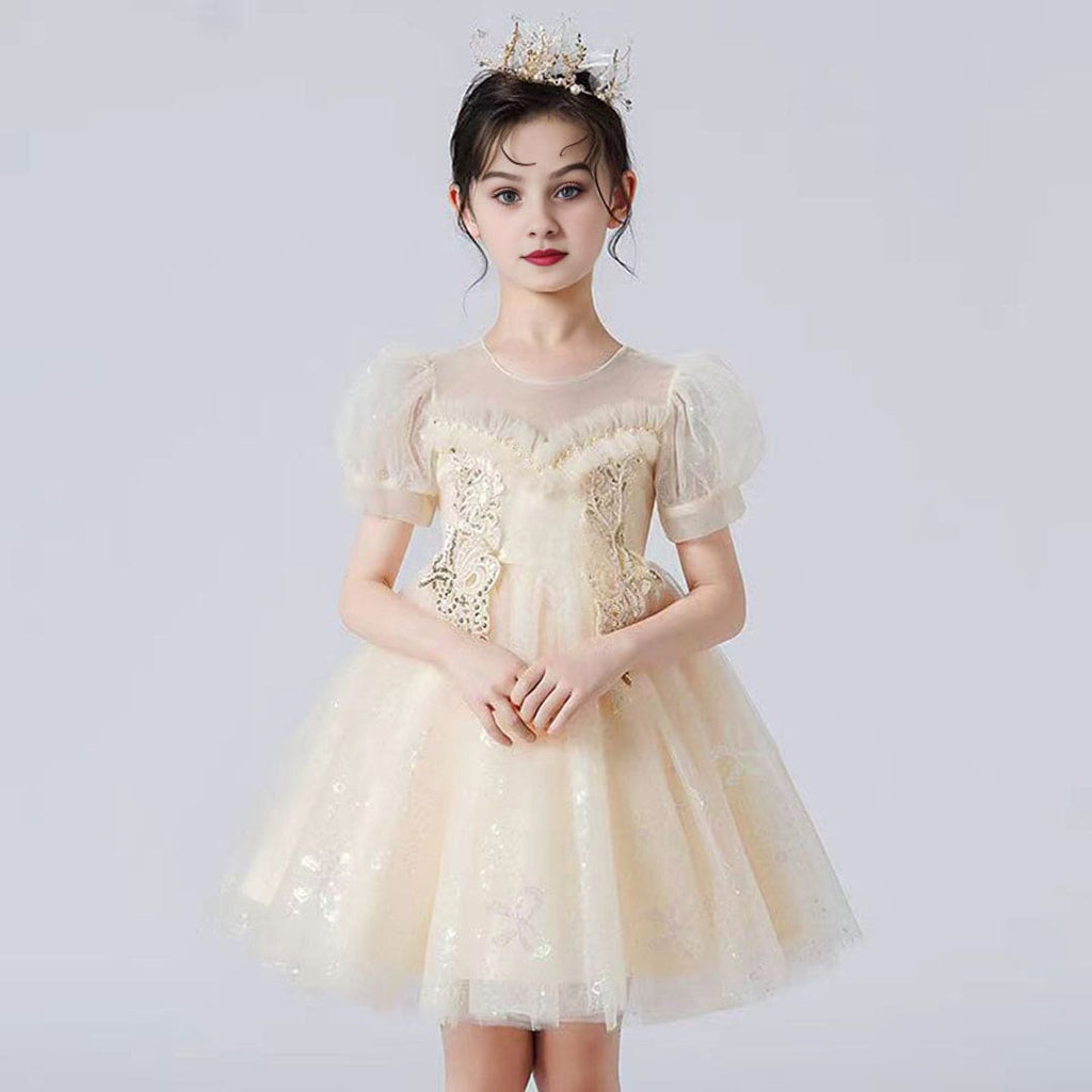 Girls Beige Sweetheart Neck Princess Partywear Dress Party Dresses Beige 3-4 Y 