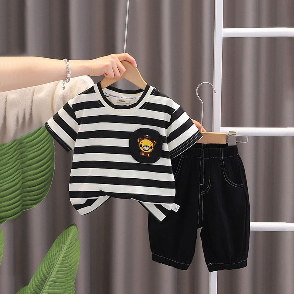 Boys Black Striped Short Sleeves T-Shirt With Shorts Set Sets Black 1-2 Y 