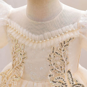 Girls Beige Sweetheart Neck Princess Partywear Dress Party Dresses   