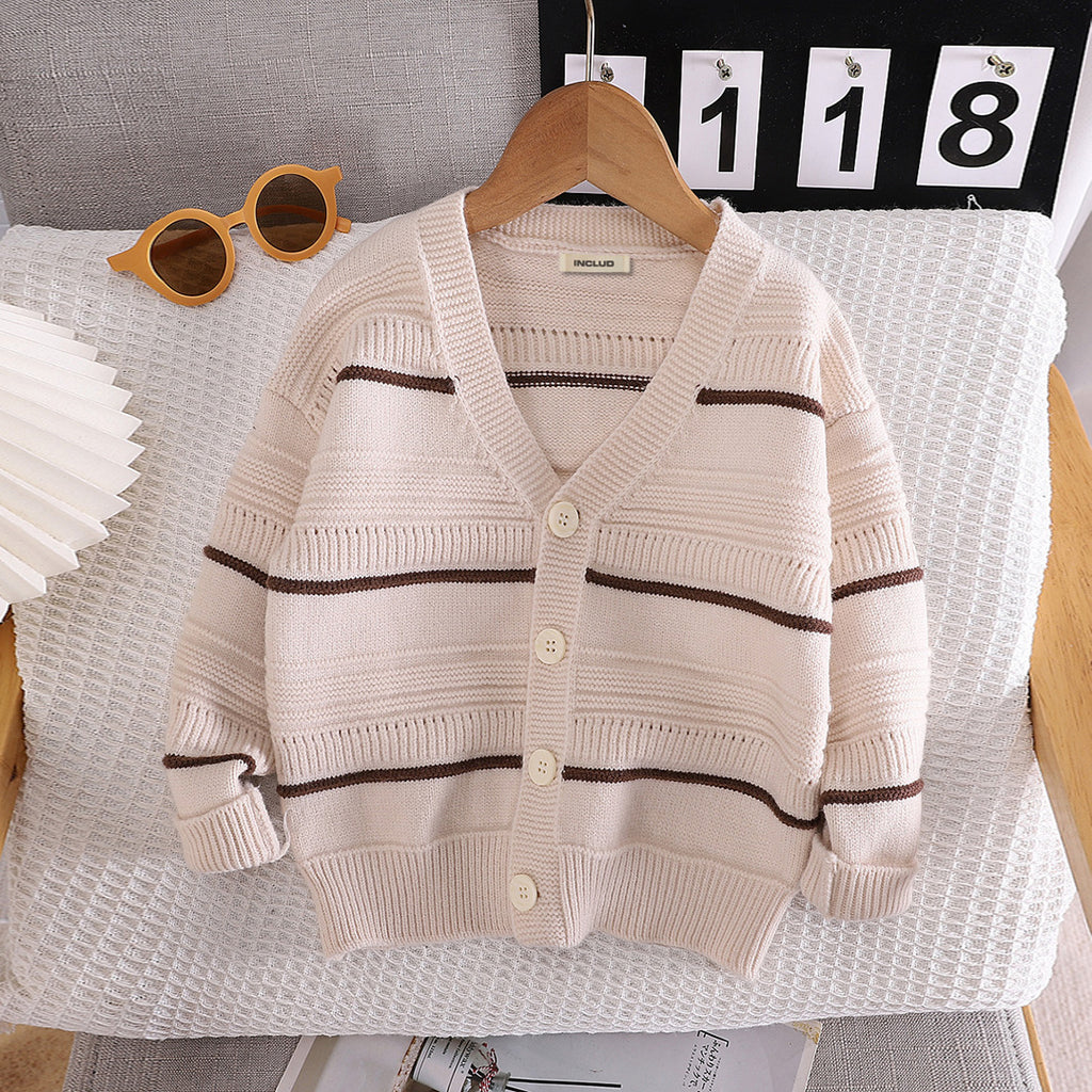 Boys Apricot Long Sleeve V-Neck Striped Cardigans Sweaters & Cardigans Apricot 1-2 Y 