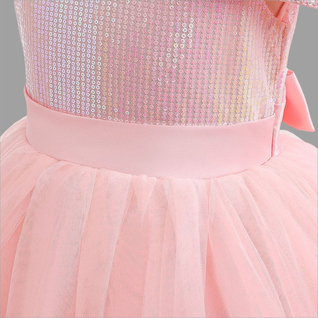Girls Pink Sequined Sling Princess Fluffy Partywear Dress Party Dresses   