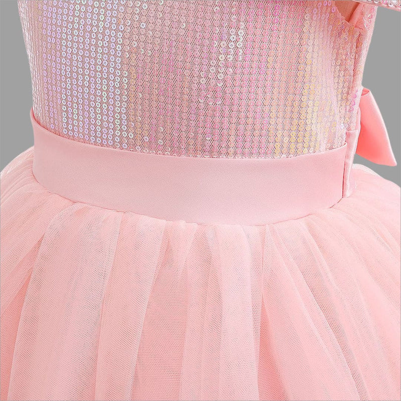 Girls Pink Sequined Sling Princess Fluffy Partywear Dress Party Dresses   
