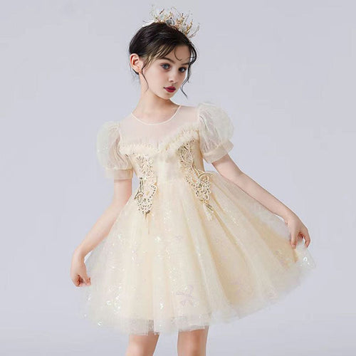 Girls Beige Sweetheart Neck Princess Partywear Dress Party Dresses   