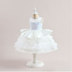 Girls White Tiered Flared Partywear Dress Party Dresses   
