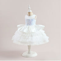 Girls White Tiered Flared Partywear Dress Party Dresses   