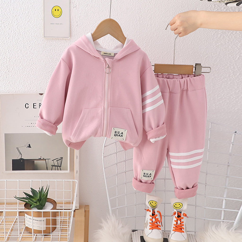 Boys Pink Long Sleeve Hooded Sweatshirt With Pants Set Sets Pink 1-2 Y 