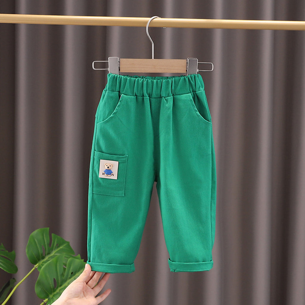 Boys Green Elasticated Knee Pocket Trousers Pants Green 1-2 Y 