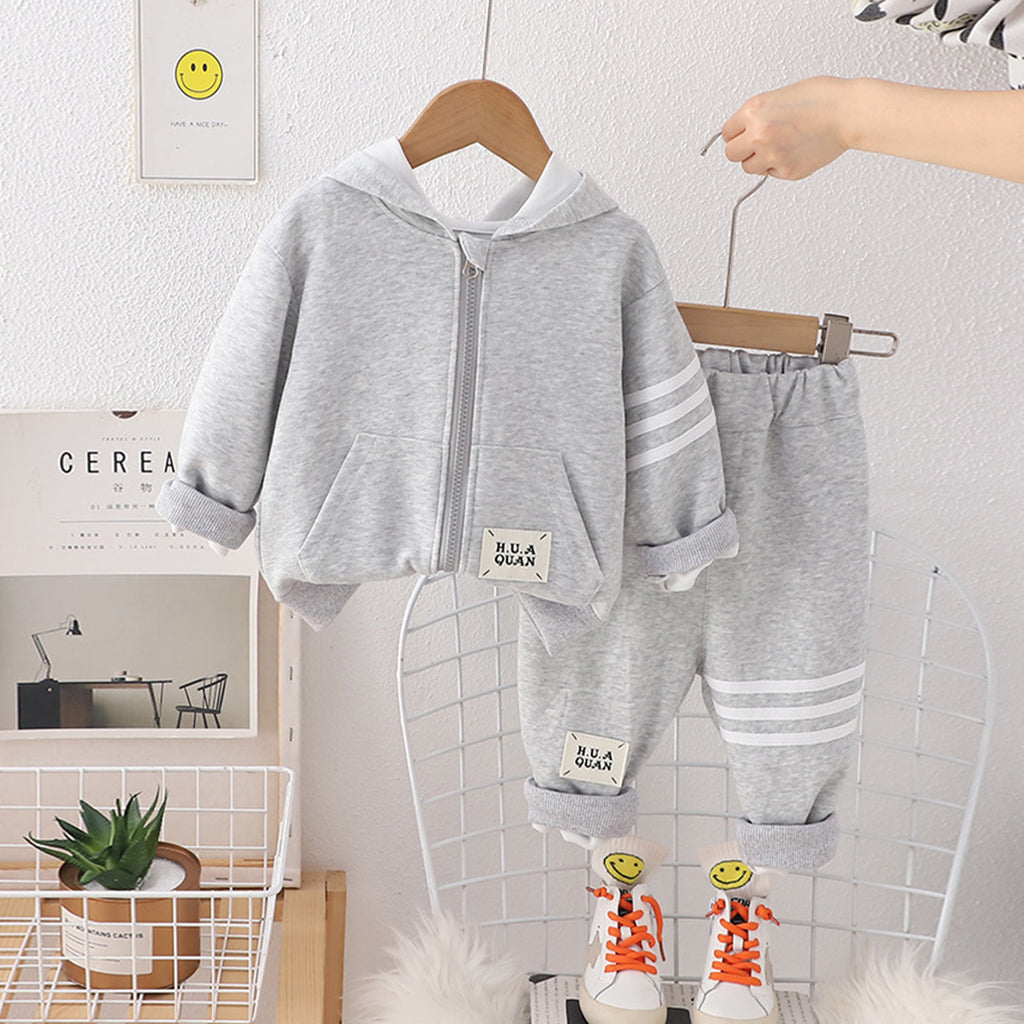 Boys Gray Long Sleeve Hooded Sweatshirt With Pants Set Sets Gray 1-2 Y 