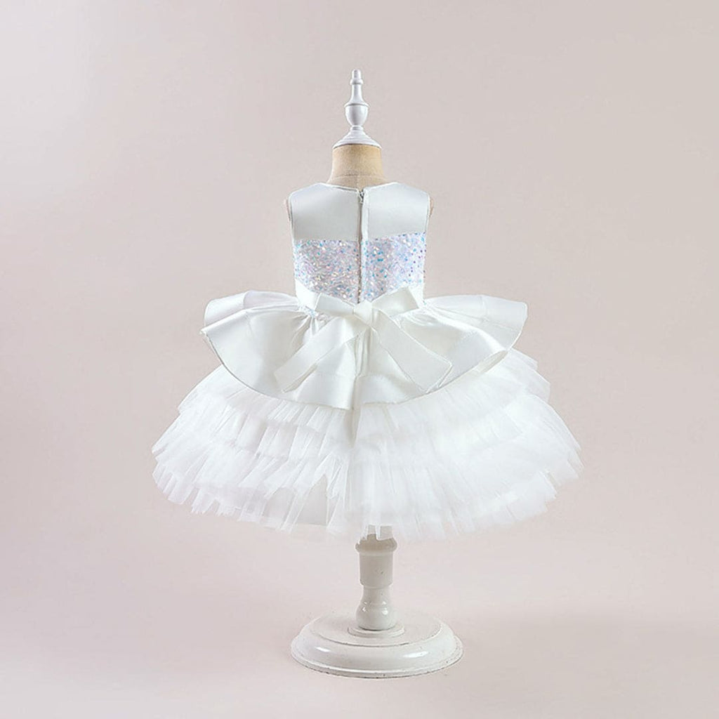 Girls White Tiered Flared Partywear Dress Party Dresses   