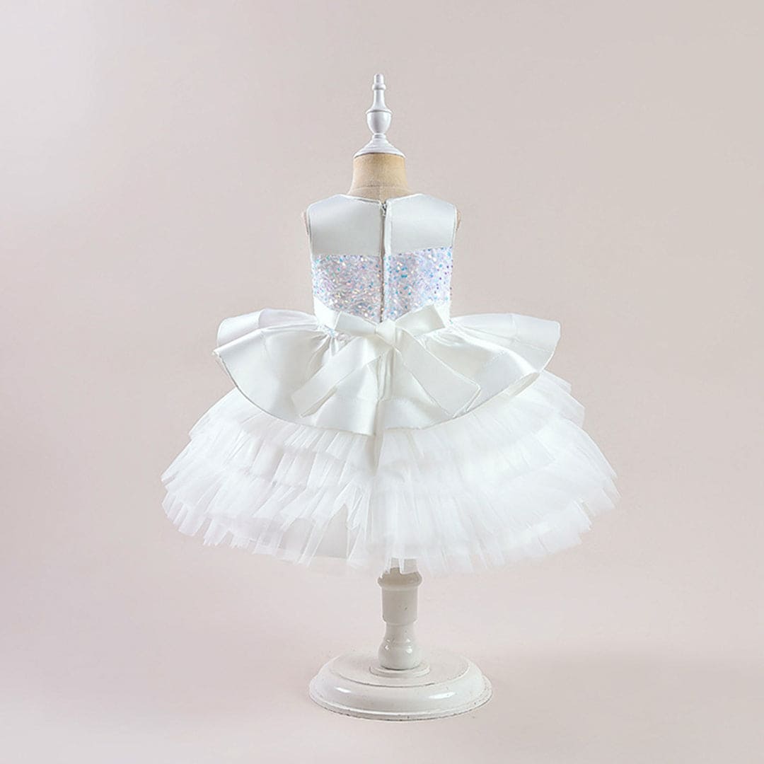 Girls White Tiered Flared Partywear Dress Party Dresses   