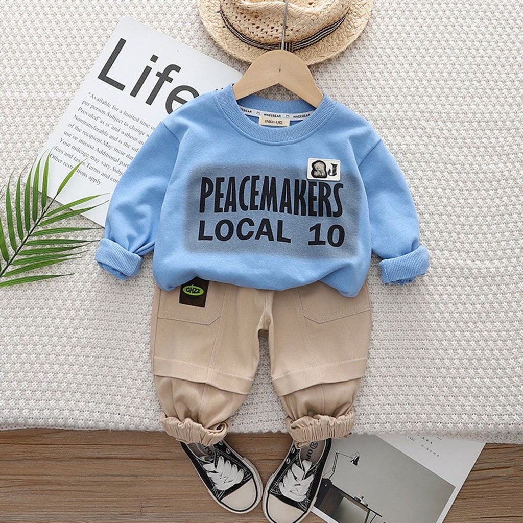 Boys Sky Blue Typography Print Sweatshirt With Trouser Set Sets Sky Blue 1-2 Y 