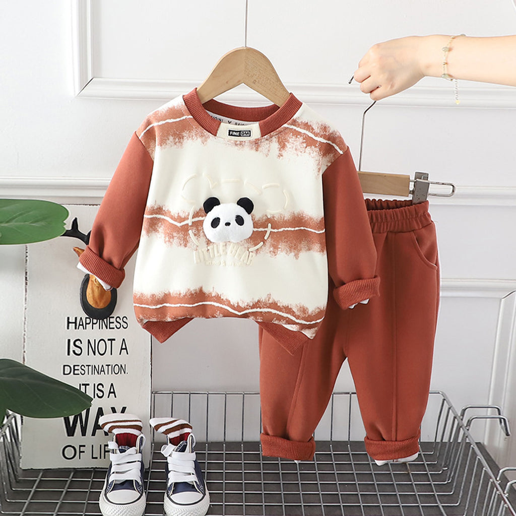 Boys Orange Little Bear Printed Sweatshirt With Pants Set Sets Orange 1-2 Y 