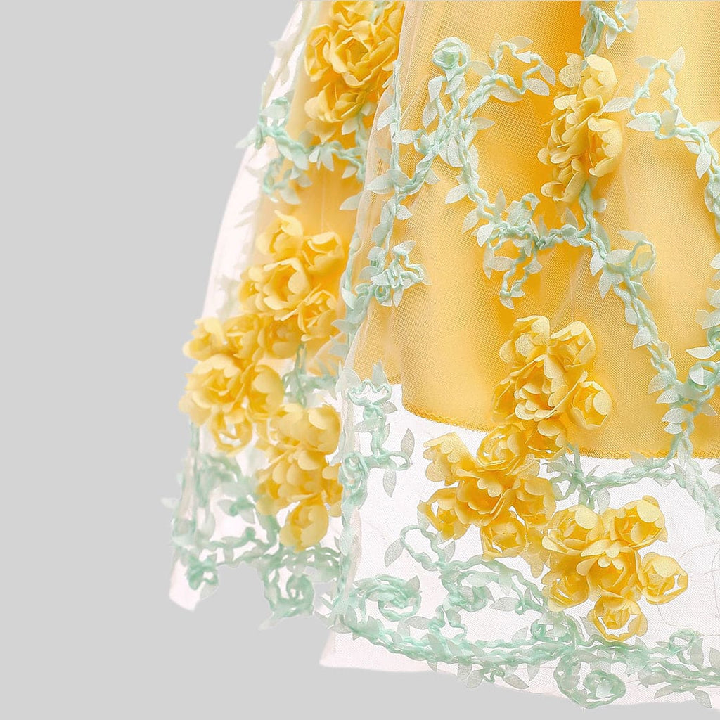 Girls Yellow Puffy Lace Princess Partywear Dress Party Dresses   
